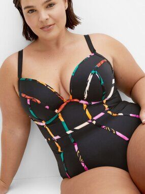 City Chic Maui Underwire One Piece Swimsuit Black Print Size 18 NWT Shaping Swim